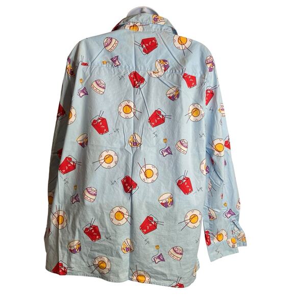 Vintage Chatterprintz Women's Quirky Chinese Food Button Up Shirt Size L Roomy - Picture 2 of 10